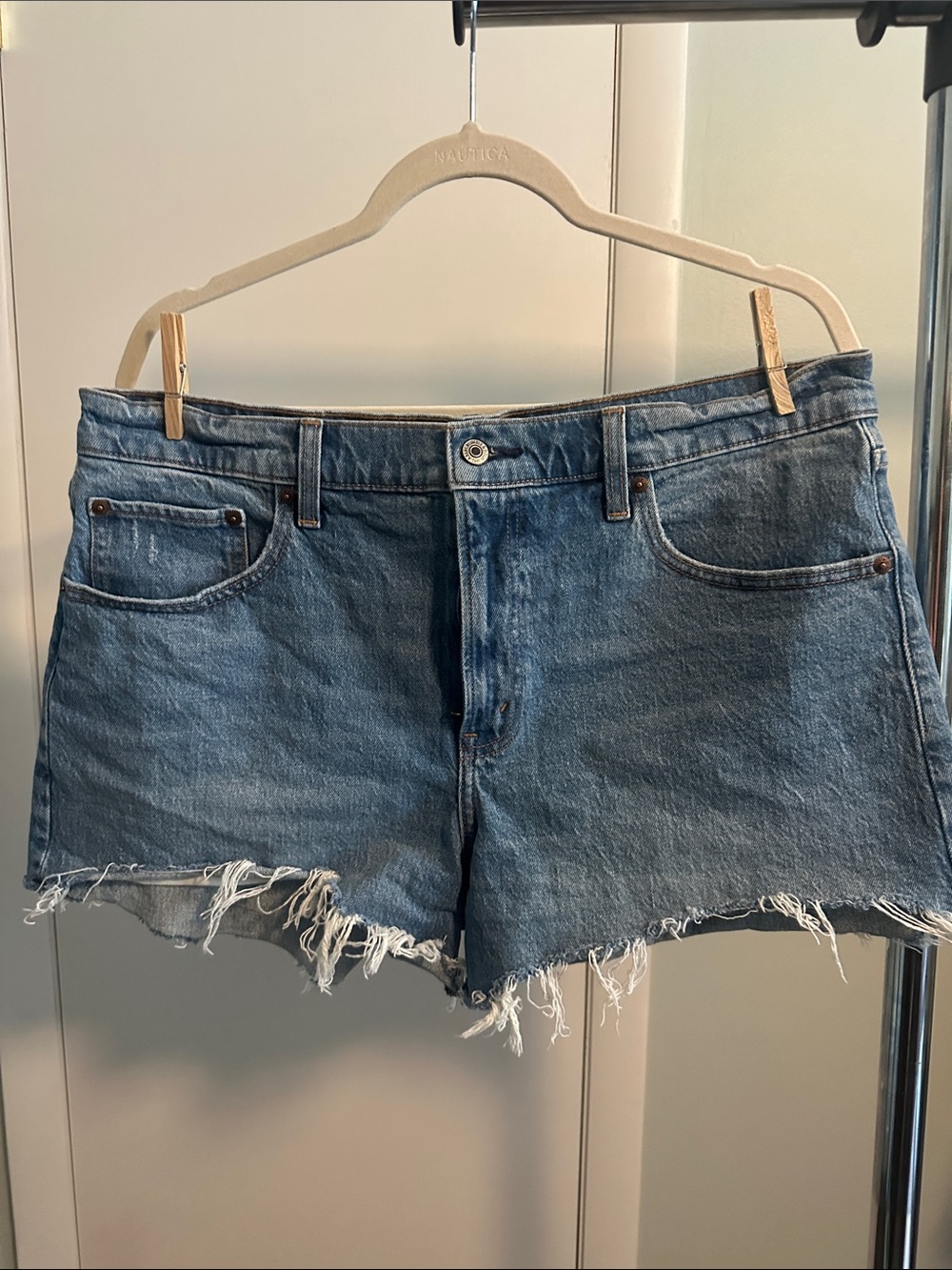 Abercrombie & Fitch Distressed Blue Denim Cutoff Shorts: 3” inseam